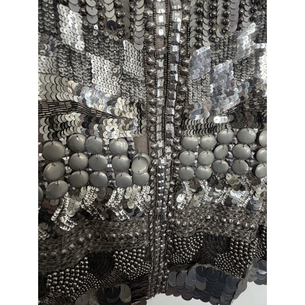 Precious Formals 100% Silk Beaded Gray Sleeveless Mini Dress Size 14 - Picture 15 of 16
